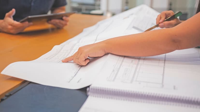 Architectes travaillant ensemble sur des plans avant la préparation d'un rendu SketchUp