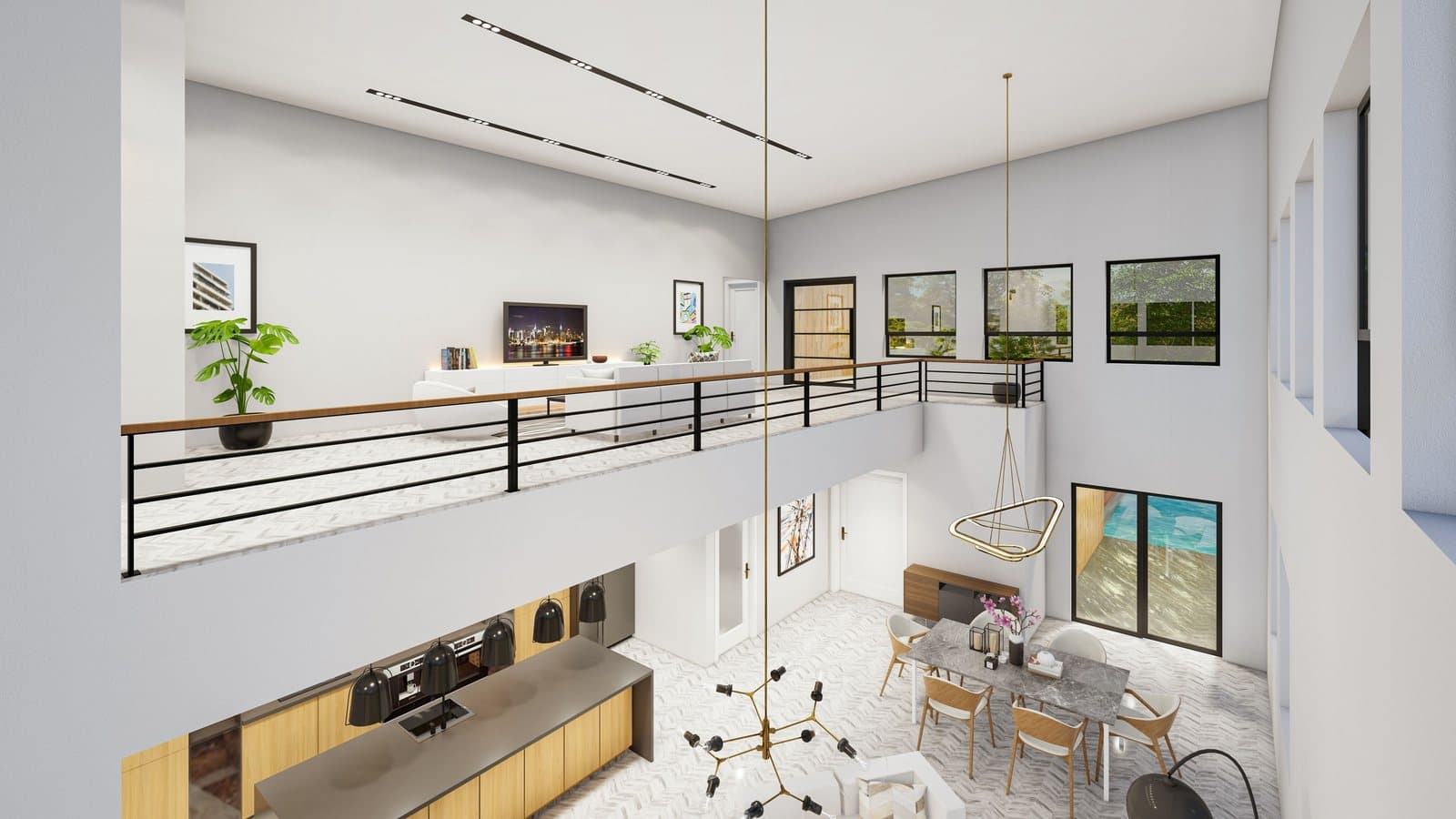 Intérieur contemporain utilisé comme référence de contrôle pour un rendu architectural